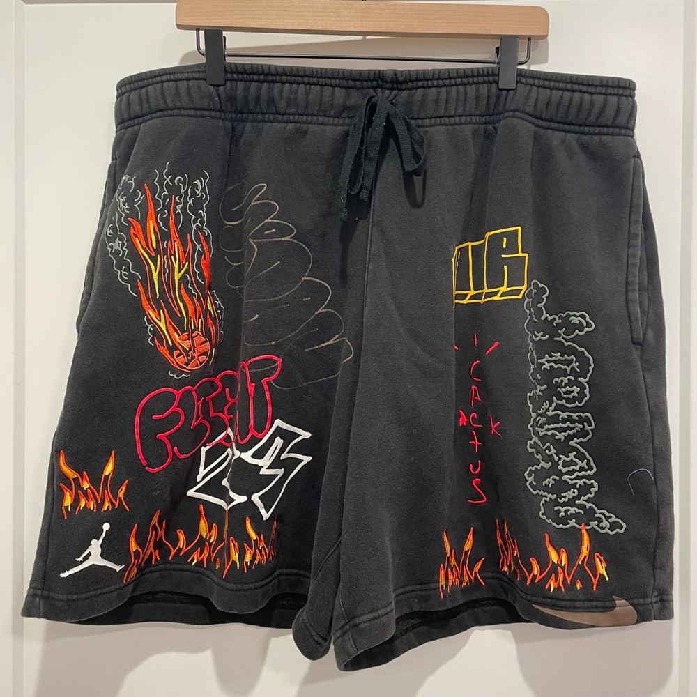 Jordan Travis Scott Cactus Jack Fleece Shorts Grey Graphic Mens XXL DJ0617-010